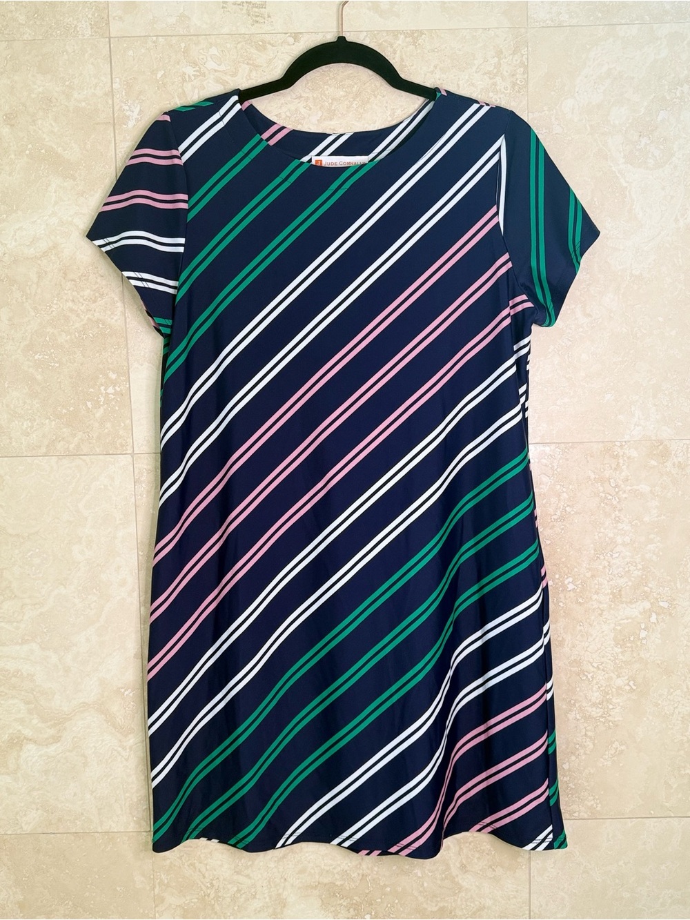 Jude Connally Navy Multi Stripe Jude Cloth Shift Dress Size S EUC